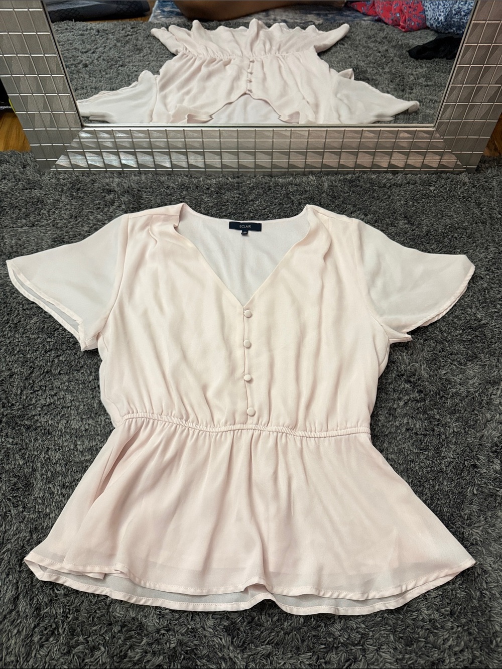 Eclair Pale Pink Peplum Button-Front Blouse